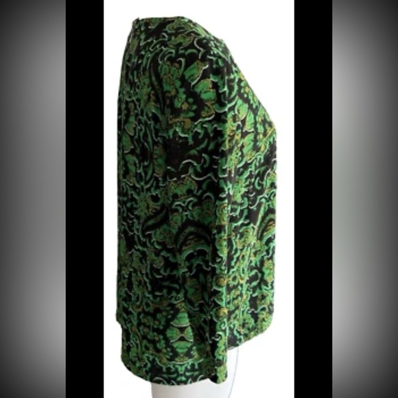 H&M Green and black Print Blouse 3/4 sleeve top Back zipper Size 10 - Picture 2 of 14